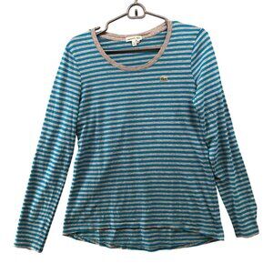Lacoste Blue and Gray Striped Long Sleeve Tee